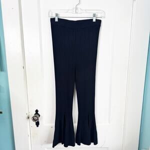 BCBGMaxAzria Black Cropped Ribbed Knit Split Hem Pull On Pants Leggings Size S